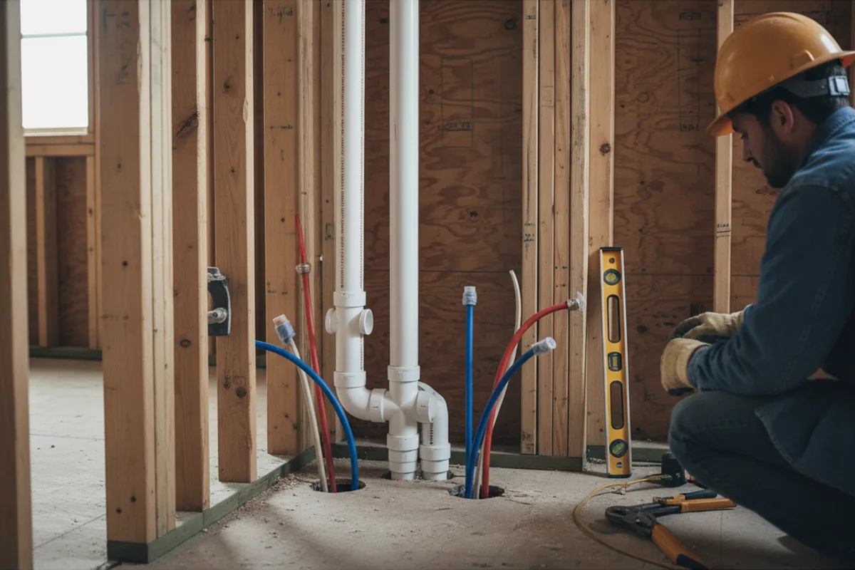 Drain and supply rough-in during Sump Pump Repair in Cerulean